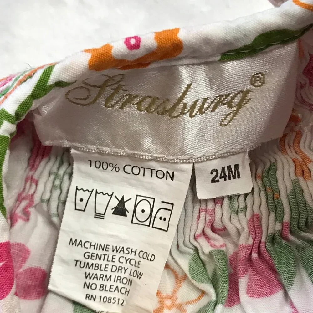Strasburg Floral Smocked Bishop Dress Girls‎ 24M Multi Color 100% Cotton FLAW